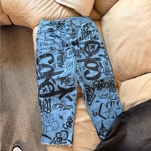 Coca Cola Blue Graffiti Print Men's Relaxed Jeans